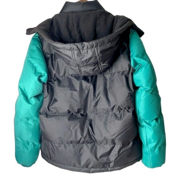 Color Block Striped Teal Black Gray Hooded Puffer Coat Winter Bubble Jacket Sz S - Picture 6 of 11